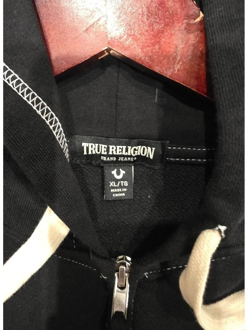 True Religion Black Full Zip Hoodie with Graphic Back XL